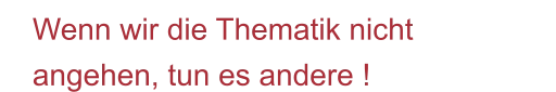 Wenn wir die Thematik nicht angehen, tun es andere !